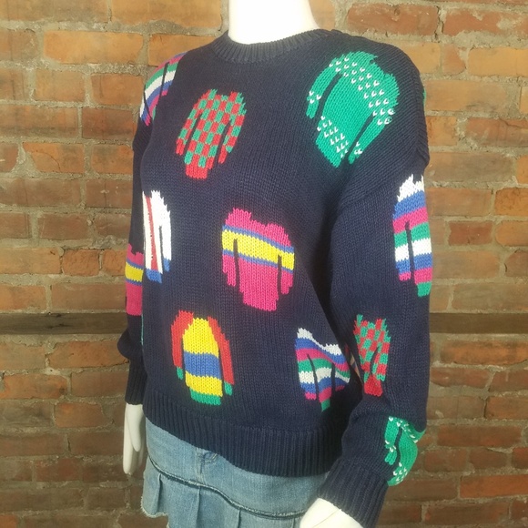 SOLD Vintage Women's Sweater Black w/Multicolor - Picture 2 of 6